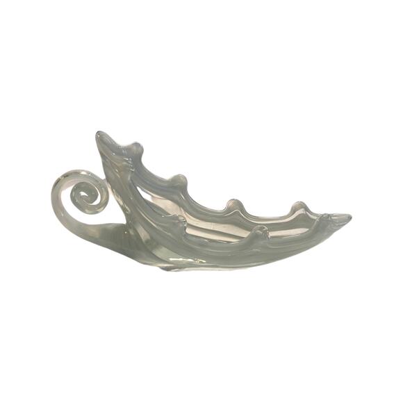 Vintage Hand Blown Glass White Smokey Swirls Cornucopia Sleigh Centerpiece - Picture 6 of 8